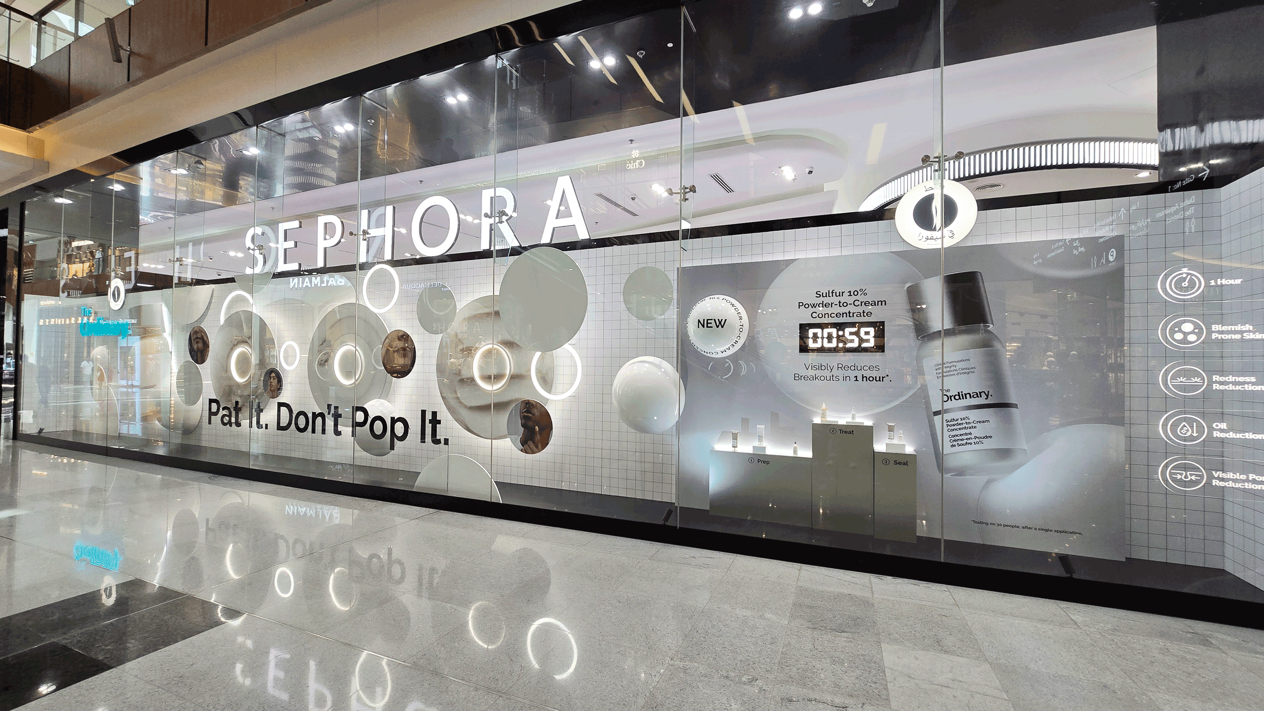 the ordinary window display sephora dubai mall